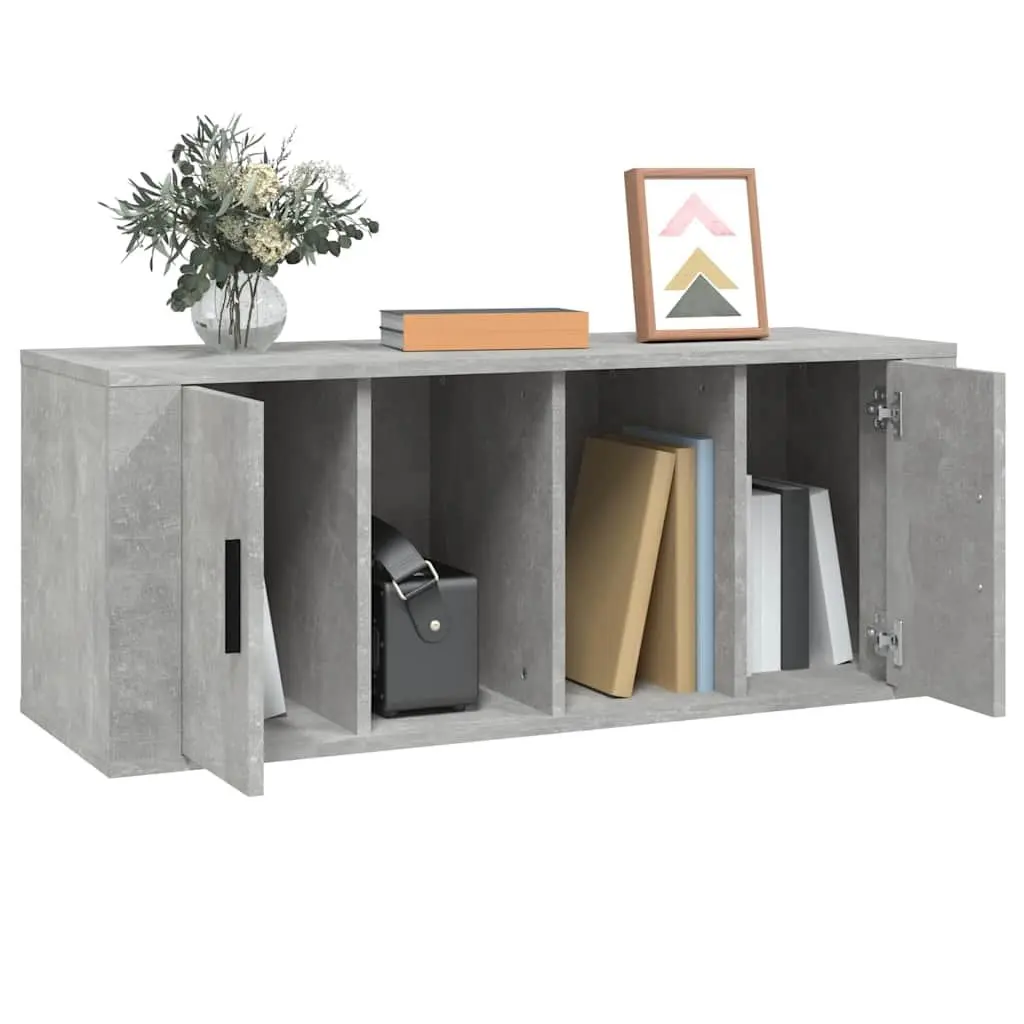 TV Cabinet Grey Engineered Wood 100x35x40cm 4 Compartment Storage