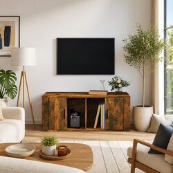 Brown Engineered Wood TV Cabinet with Door and Compartments