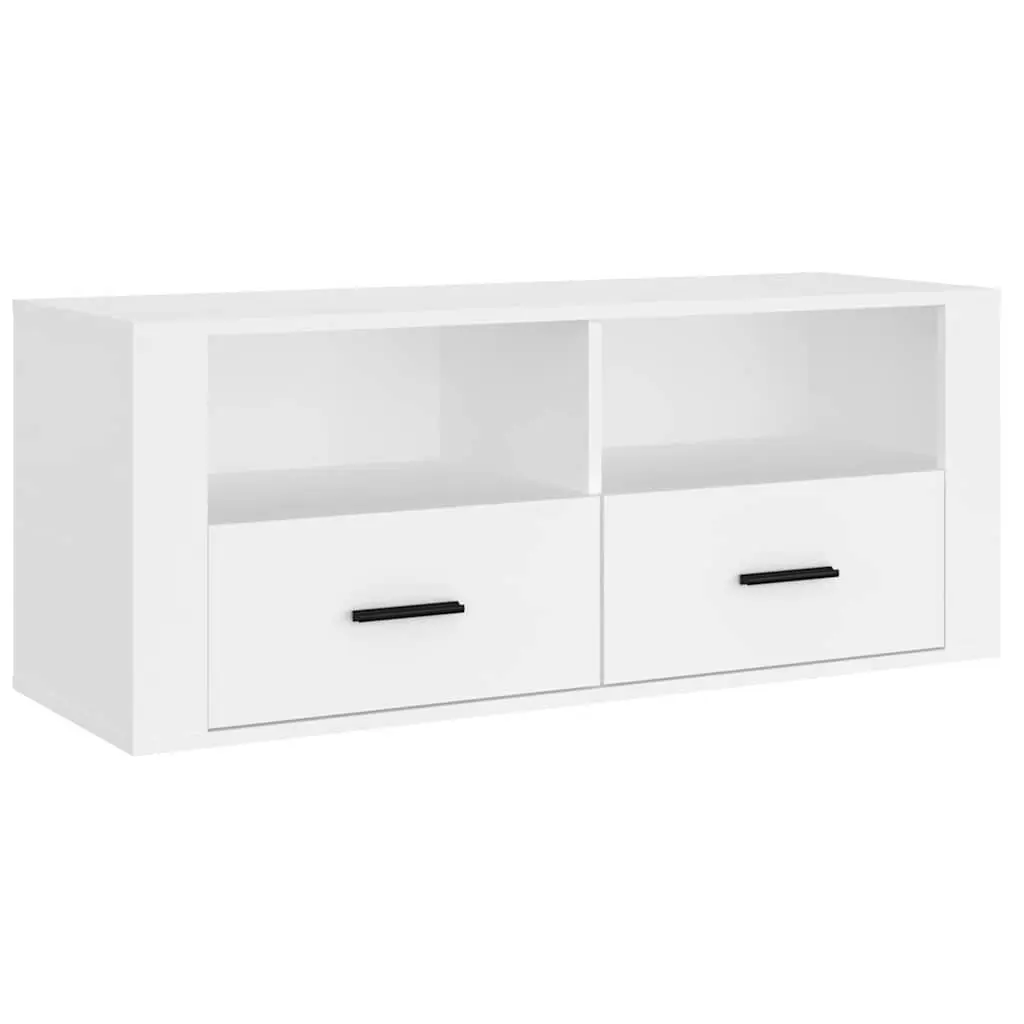 TV Cabinet White Engineered Wood 100x35x40 cm Media Storage Unit with Drawers and Compartments