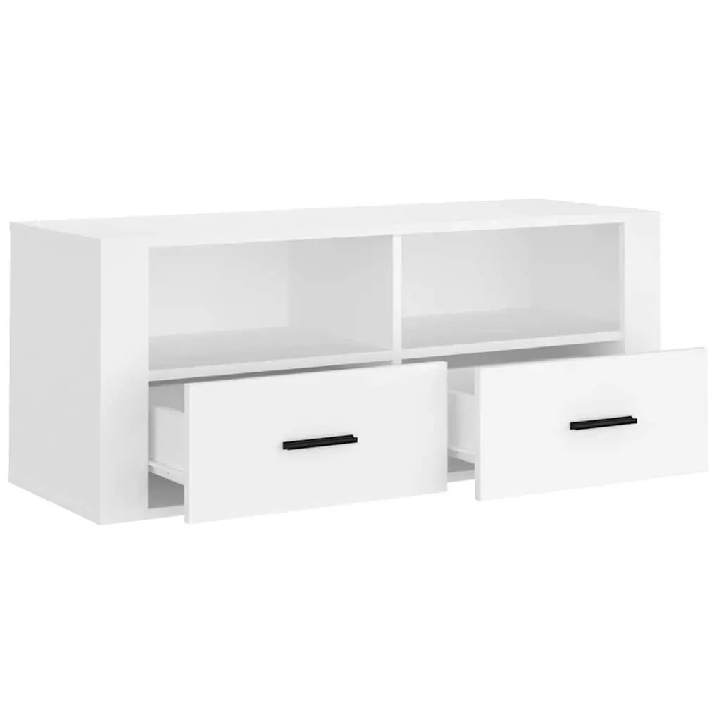 TV Cabinet White Engineered Wood 100x35x40 cm Media Storage Unit with Drawers and Compartments