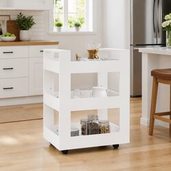 3-Shelf Kitchen Trolley in White with Mobility Features