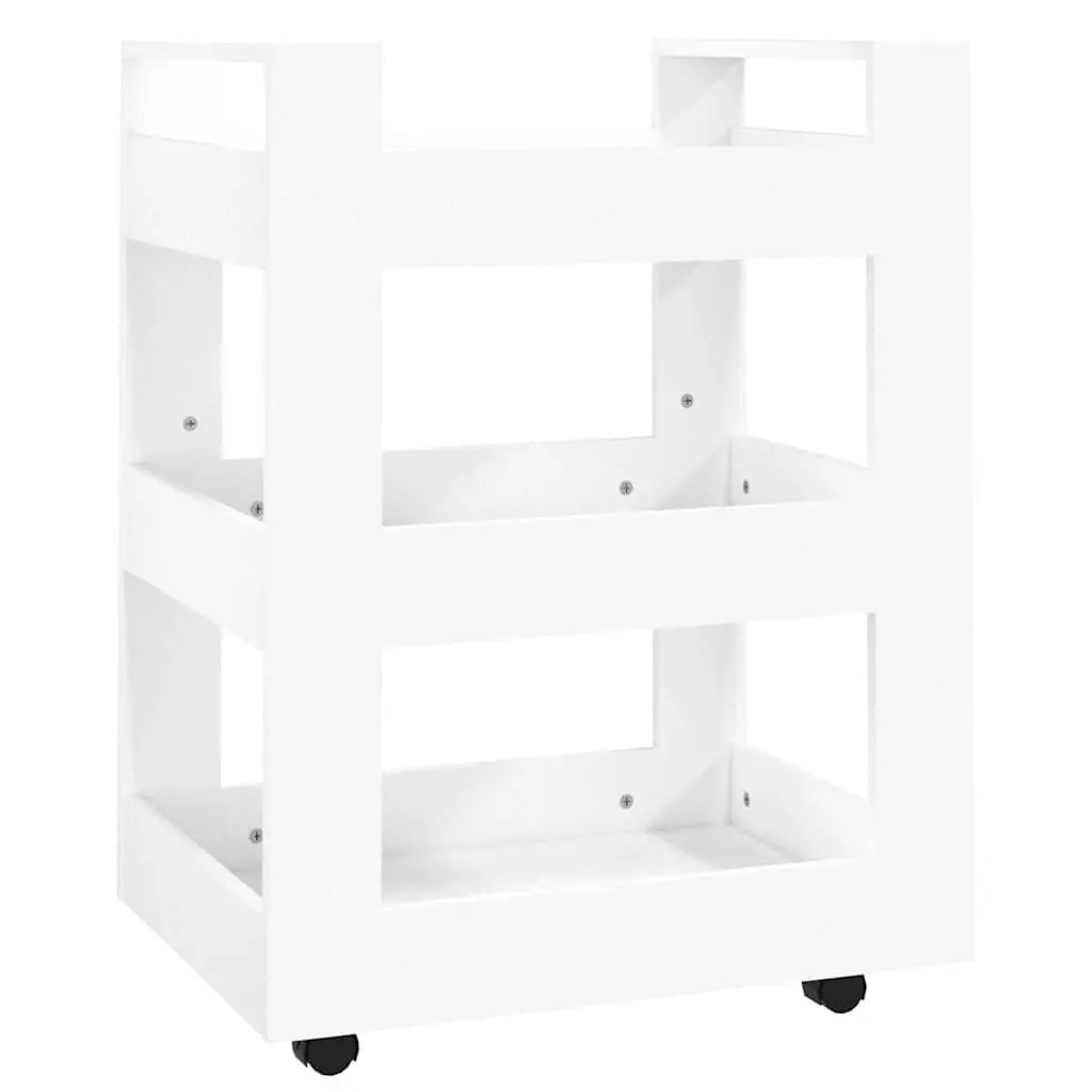 Kitchen Trolley White 3-Shelf Storage Cart Engineered Wood 60x45x80 cm Wheels