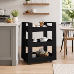Black Kitchen Trolley 60x45x80 cm with 3 Shelves and Wheels