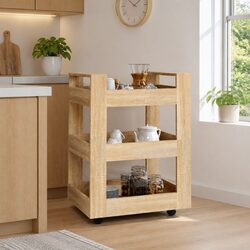 3-Tier Kitchen Trolley Storage Cart with Wheels, Brown Finish