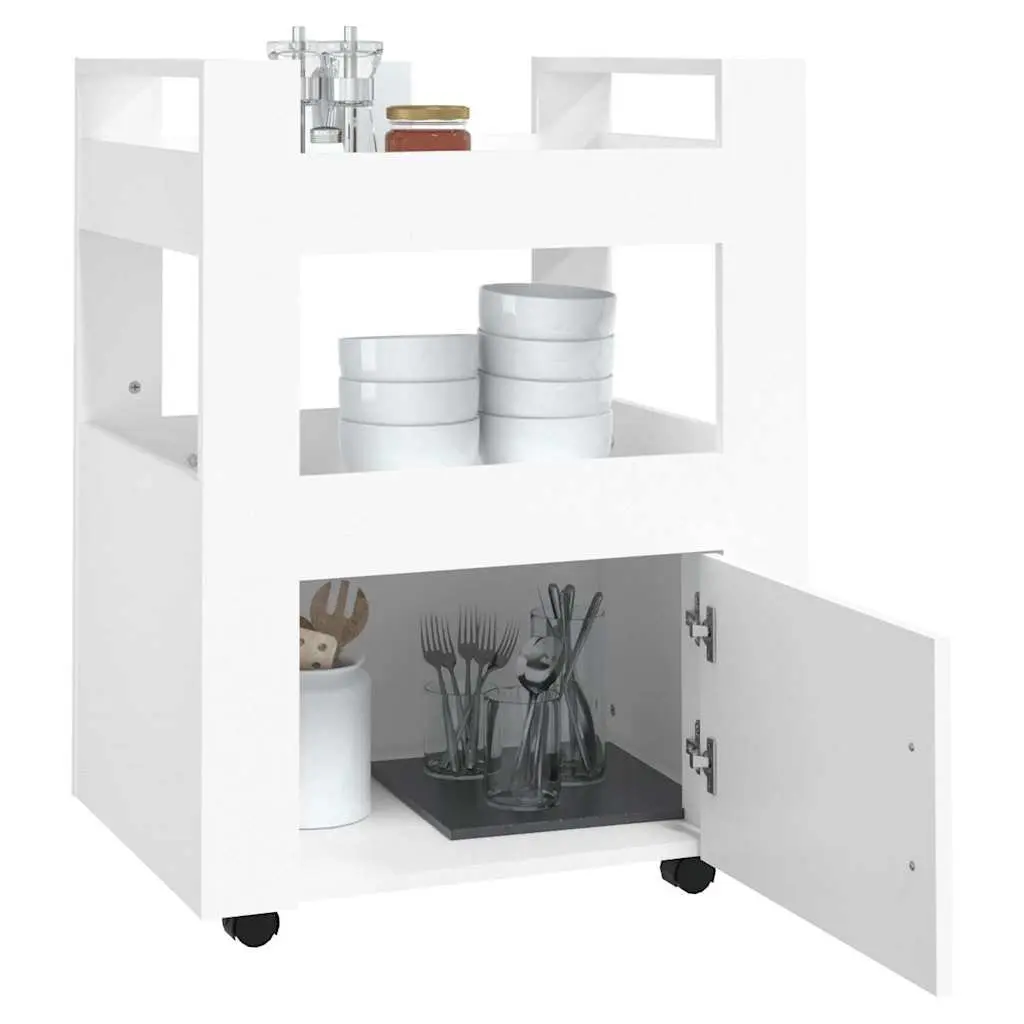 Kitchen Trolley Storage Organizer White 60x45x80 cm with 2 Shelves and 4 Casters