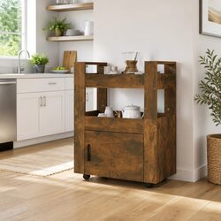 Mobile Kitchen Storage Cart with 2 Shelves, Brown Finish