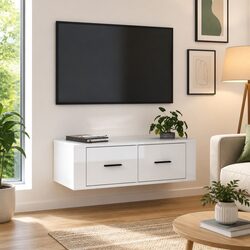 Engineered Wood Wall-Mounted TV Cabinet with Drawers