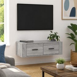 Wall-Mounted Media Storage Unit in Grey Sonoma