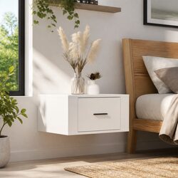 White Floating Storage Bedside Cabinet 50x36x25 cm