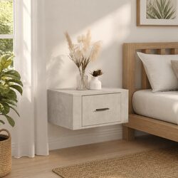 Grey Wall-Mounted Bedside Cabinet with Ample Storage