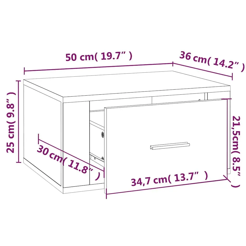 Brown Oak Wall-mounted Floating Storage Cabinets Set of 2 50x36x25 cm