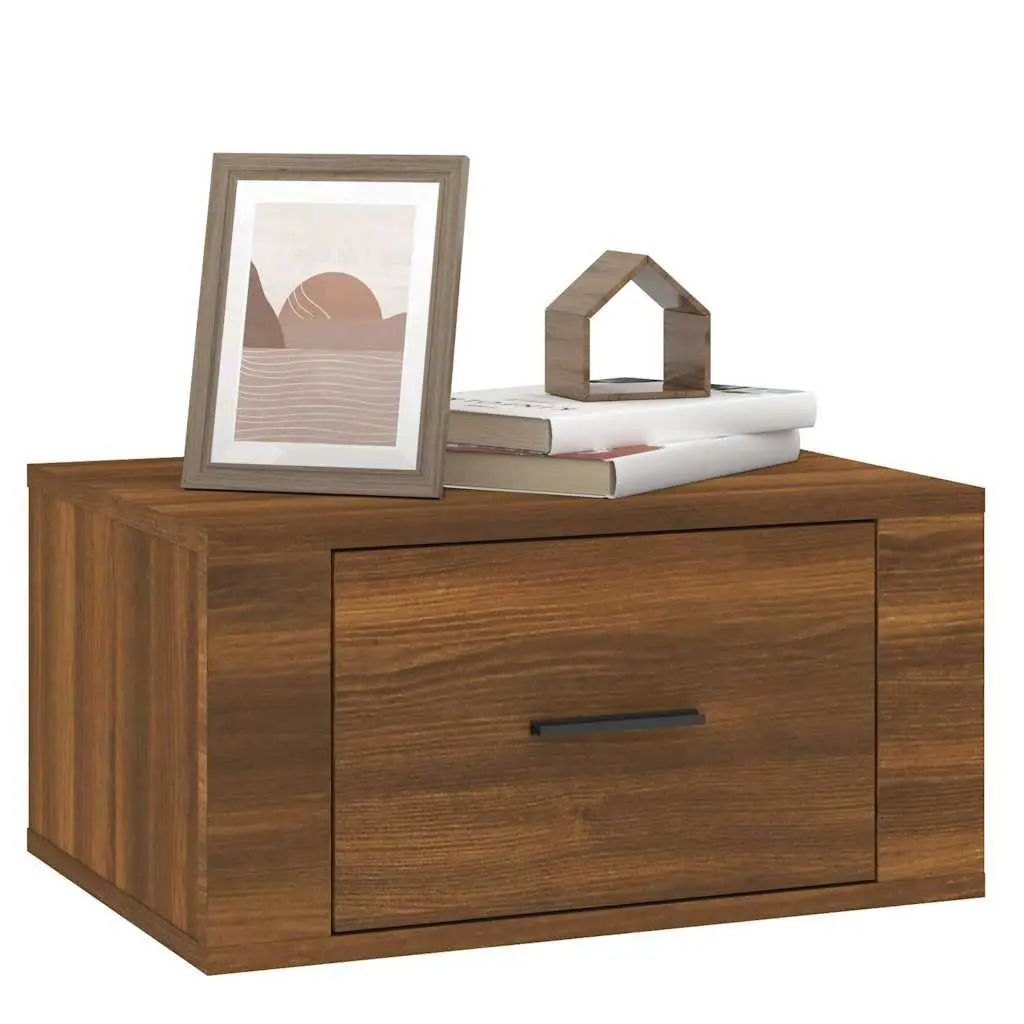 Brown Oak Wall-mounted Floating Storage Cabinets Set of 2 50x36x25 cm