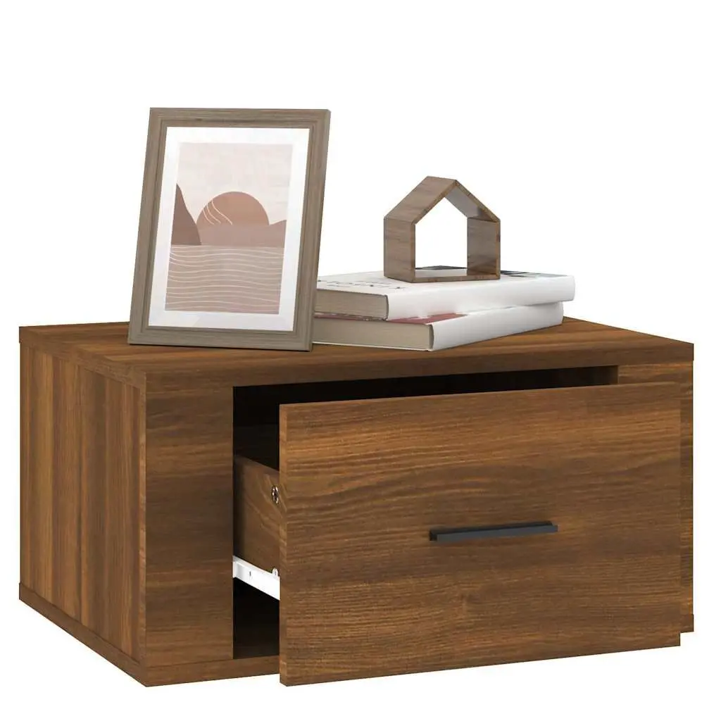 Brown Oak Wall-mounted Floating Storage Cabinets Set of 2 50x36x25 cm