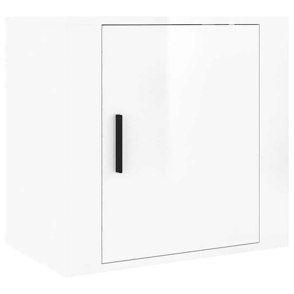 Wall-mounted Bedside Cabinets Floating Storage Organiser 50cm White High Gloss 2 Piece