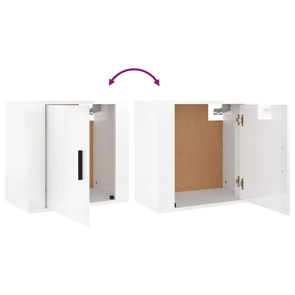 Wall-mounted Bedside Cabinets Floating Storage Organiser 50cm White High Gloss 2 Piece