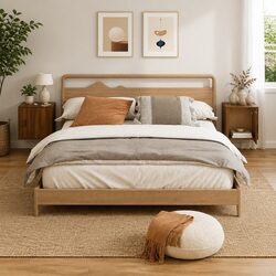 Brown Oak Wall-Mounted Bedside Cabinets Set of 2