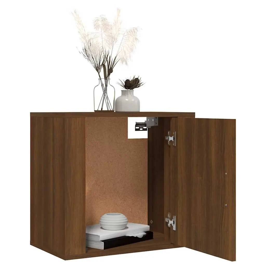 Floating Storage Organiser 2 Piece Wall-mounted Bedside Cabinets Brown Oak 50W x 30D x 47H cm Engineered Wood