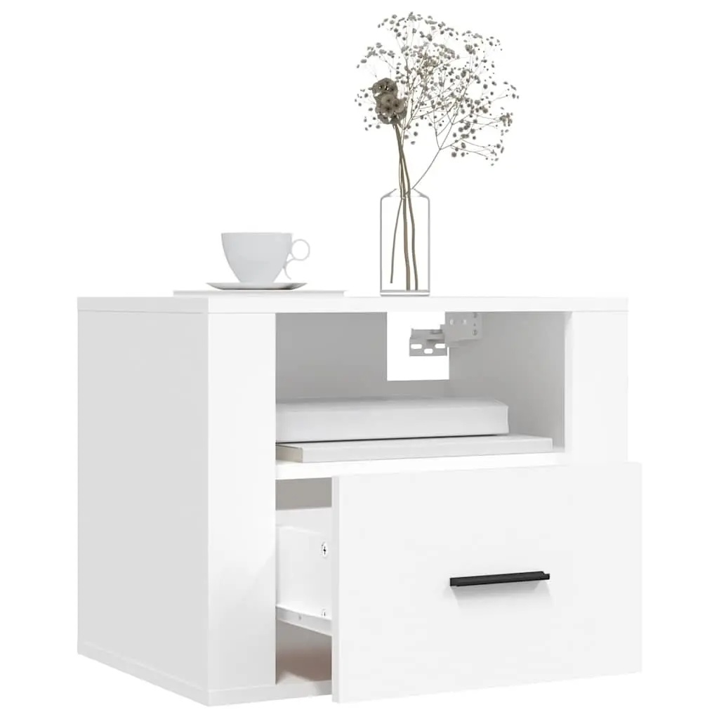 Wall-mounted Bedside Cabinets Floating Storage Organiser 50x36x40cm White 2 Piece