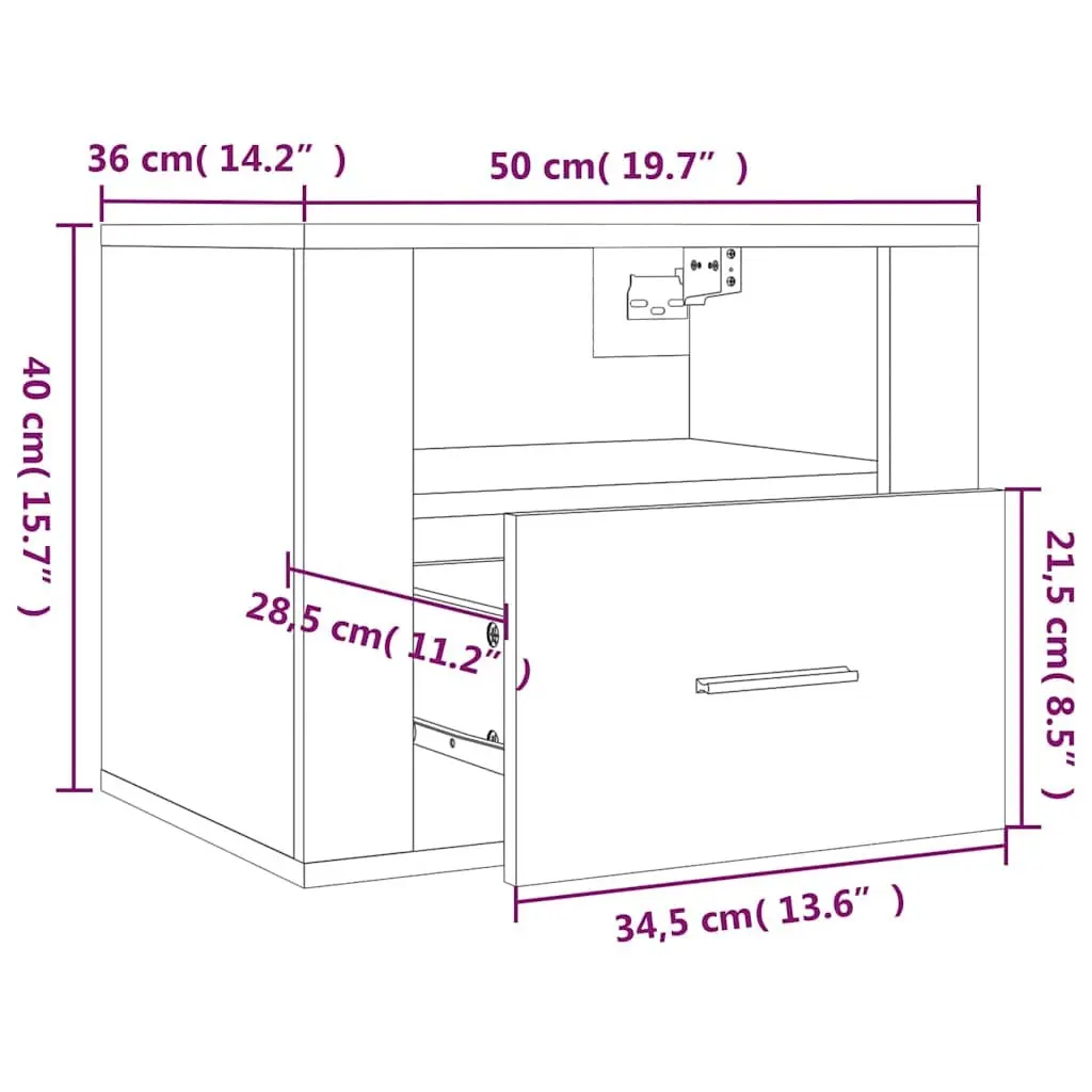 Wall-mounted Bedside Cabinets Floating Storage Organiser 50x36x40cm White 2 Piece
