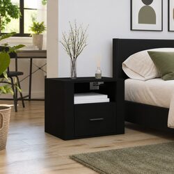 Black Wall-Mounted Bedside Storage Cabinet