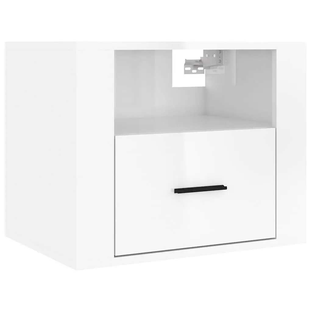 Floating Storage Organiser Wall-mounted Bedside Cabinets 50x36x40cm White High Gloss 2 Piece