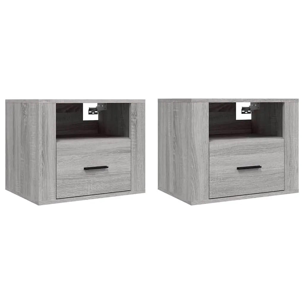 Wall-mounted Bedside Cabinets Floating Storage Organiser 50 x 36 x 40 cm Grey Sonoma 2 Piece