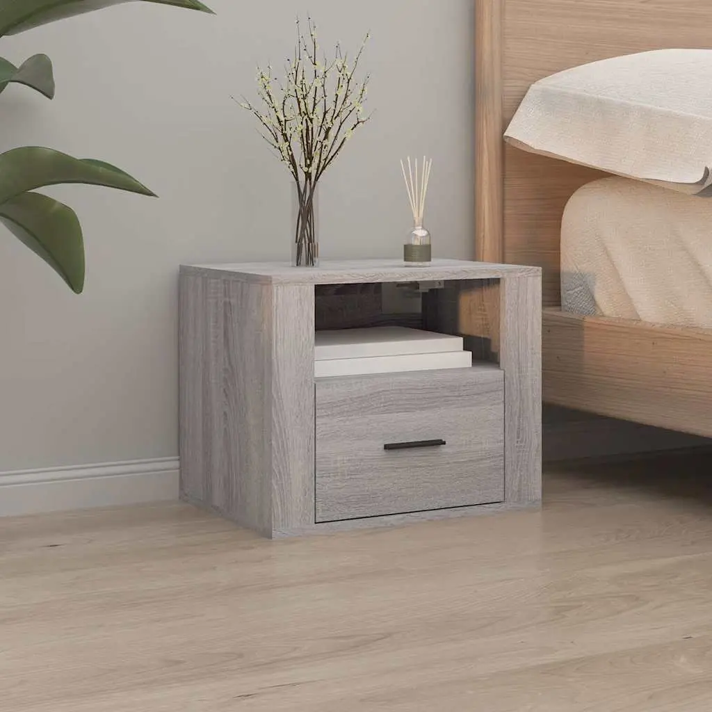 Wall-mounted Bedside Cabinets Floating Storage Organiser 50 x 36 x 40 cm Grey Sonoma 2 Piece