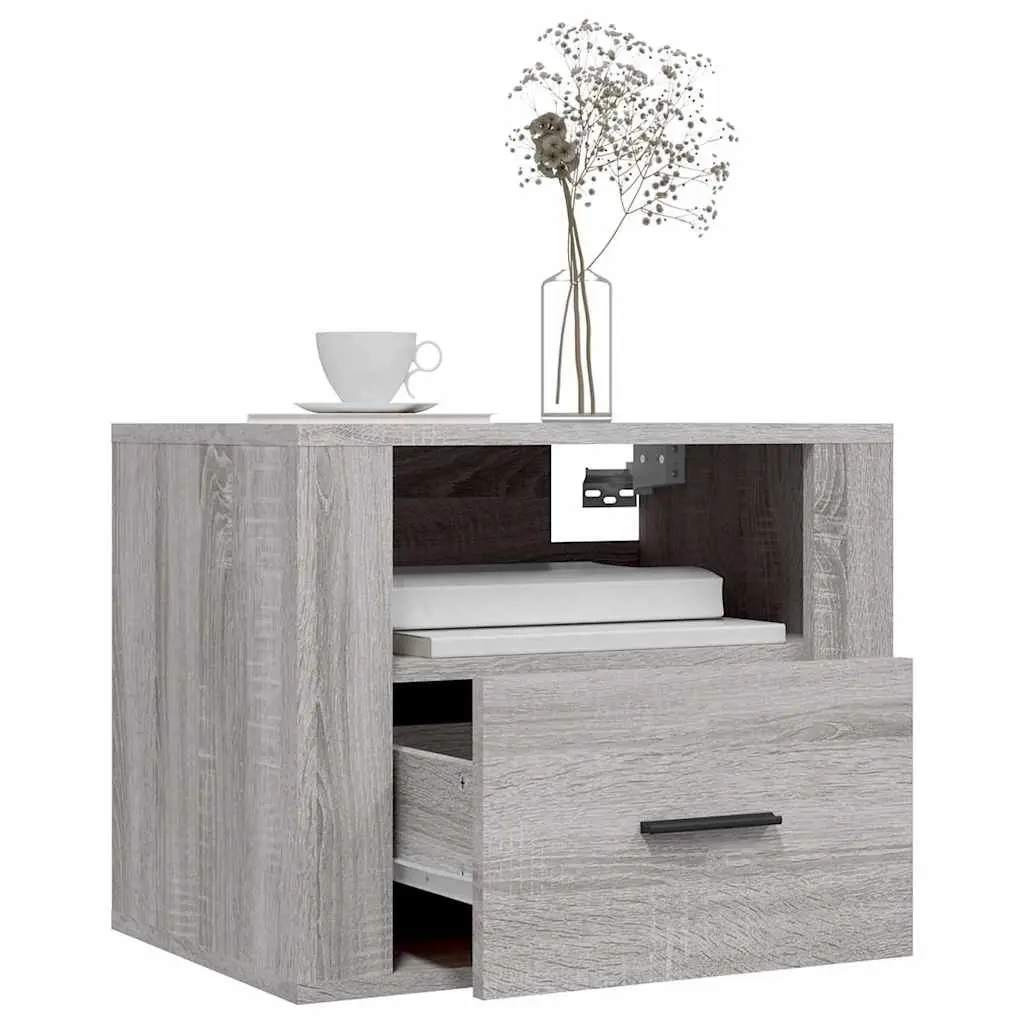 Wall-mounted Bedside Cabinets Floating Storage Organiser 50 x 36 x 40 cm Grey Sonoma 2 Piece
