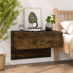 Smoked Oak Wall-Mounted Bedside Cabinet for Efficient Storage