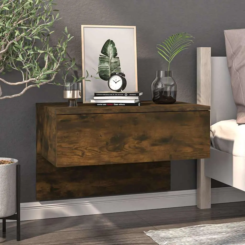Wall-mounted Bedside Cabinets Floating Storage Shelves Brown 2 Piece