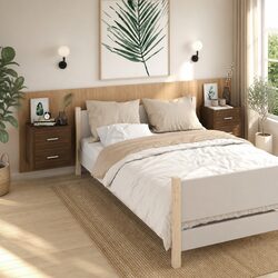 Efficient Brown Oak Floating Bedside Cabinets 2 pcs