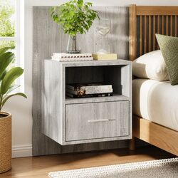 Floating Grey Bedside Cabinet with Engineered Wood Design