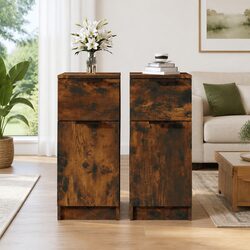 Set of 2 Engineered Wood Sideboard Cabinets in Brown