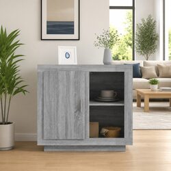 Engineered Wood Grey Storage Cabinet with Shelves