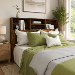 Brown Wall-Mounted Headboard Cabinet with Storage