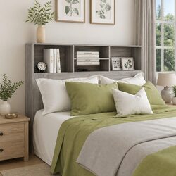 140 cm Grey Engineered Wood Headboard Cabinet