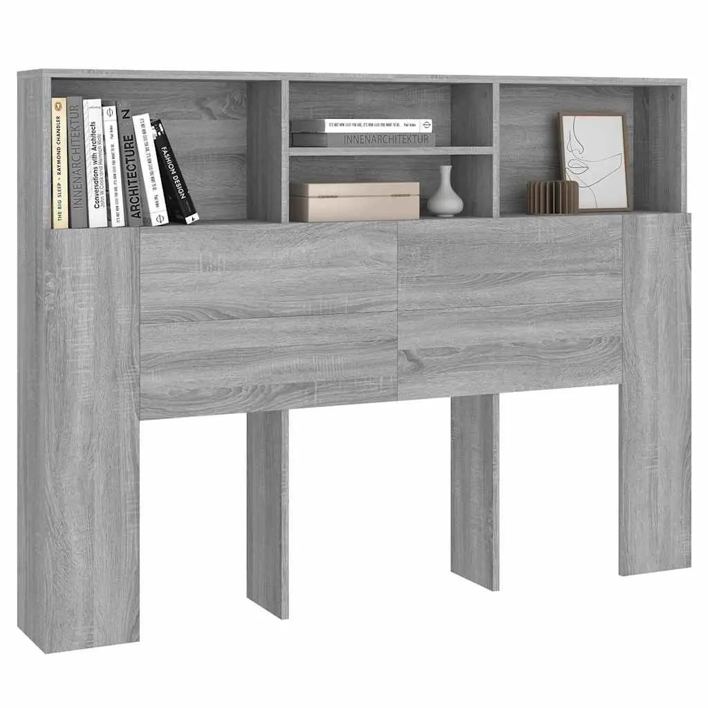 Headboard Cabinet Storage Wall-Mounted 140 cm Grey