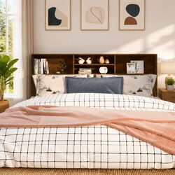 Engineered Wood Brown Headboard Cabinet 180cm Storage Unit