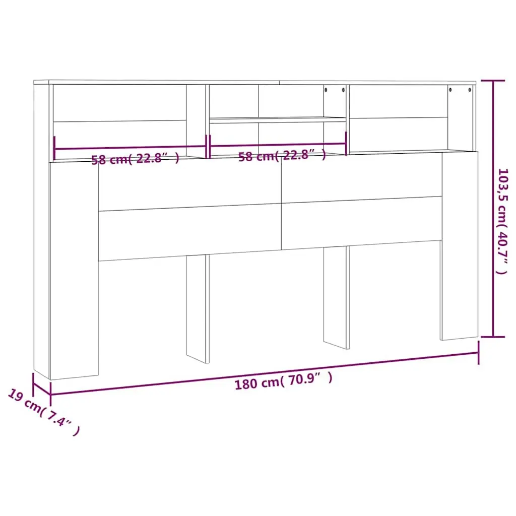 Headboard Cabinet Wall-Mounted Storage 180cm Brown