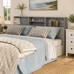 200cm Wall-Mounted Headboard Cabinet in Grey