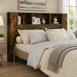 160cm Headboard Cabinet in Brown Smoked Oak