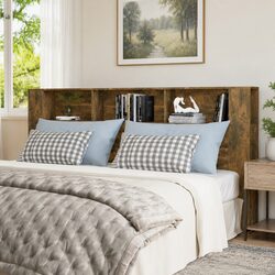 Headboard Cabinet Smoked Oak Brown 220cm Bedroom Storage Organiser Wall Mount
