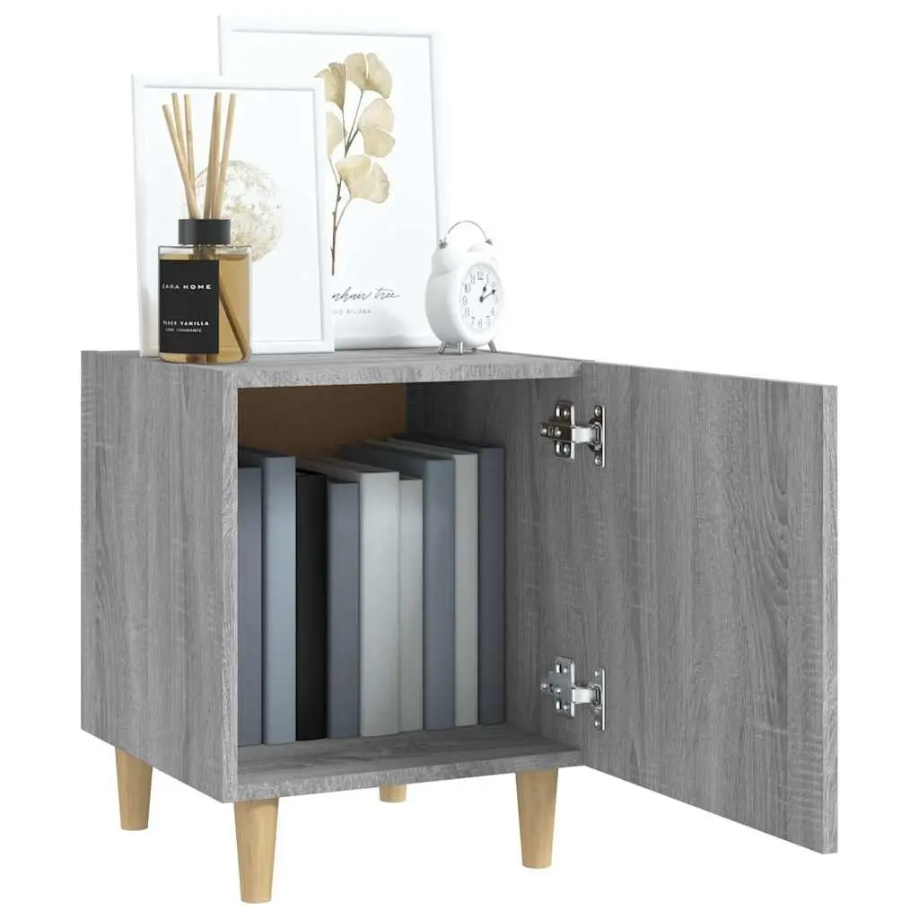 Bedside Cabinet Grey Engineered Wood Nightstand with Single Door Storage