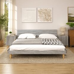 Bedside Storage Cabinet Grey Engineered Wood Nightstand