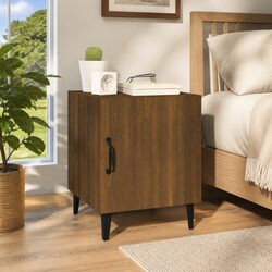 Brown Oak Engineered Wood Nightstand with Door