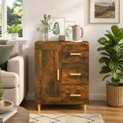 Brown Engineered Wood Sideboard with Organized Storage