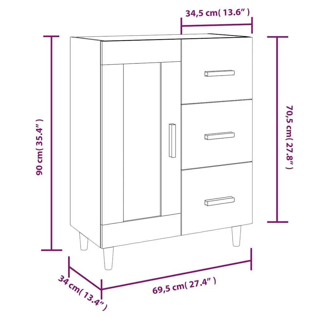 Sideboard Engineered Wood Ample Storage 69.5W x 34D x 90H cm Brown