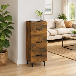 Brown Engineered Wood Sideboard with Storage Drawers
