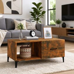Coffee Table with Ample Storage in Smoked Oak