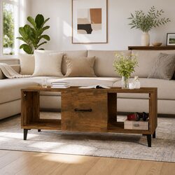 Engineered Wood Coffee Table with Storage in Brown